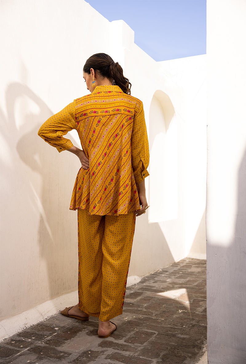 Yellow Shell Pocket Sufia Co-ord Set