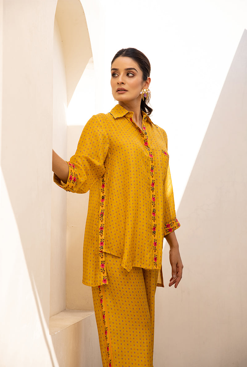Yellow Side Button Sufia Co-ord Set