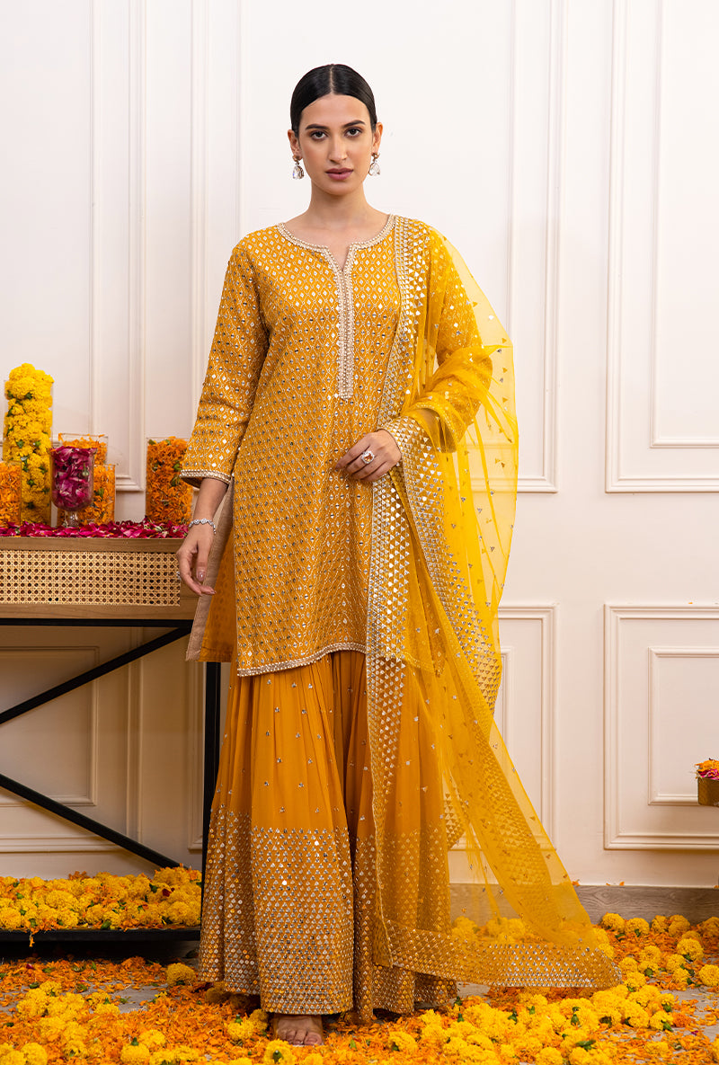 Yellow Sitara Mirror Hoor Gharara Set