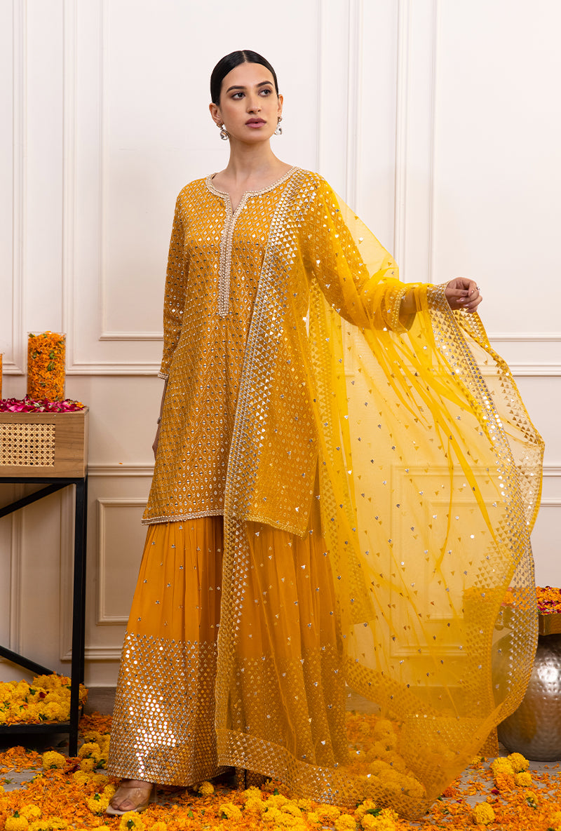 Yellow Sitara Mirror Hoor Gharara Set