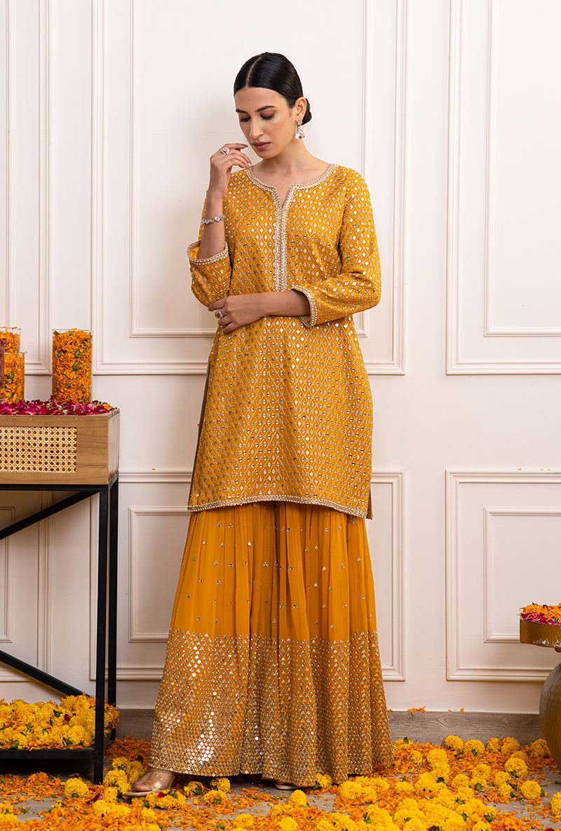 Yellow Sitara Mirror Hoor Gharara Set