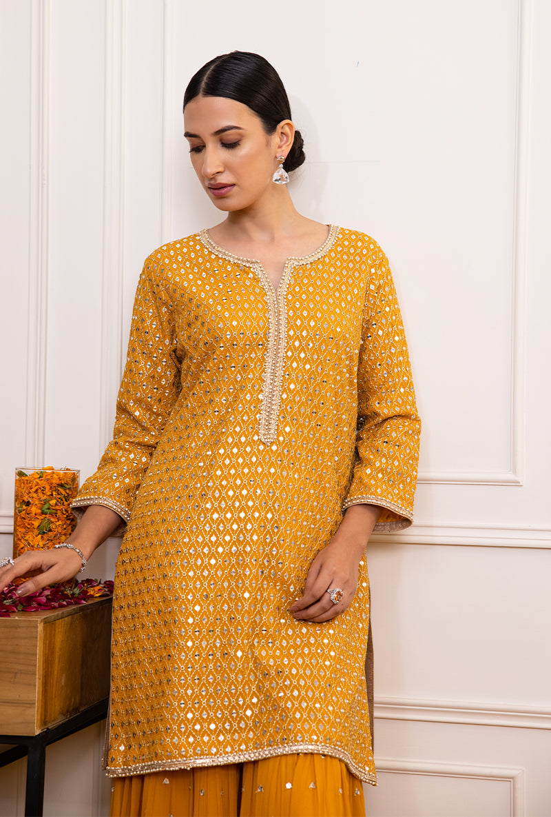 Yellow Sitara Mirror Hoor Gharara Set