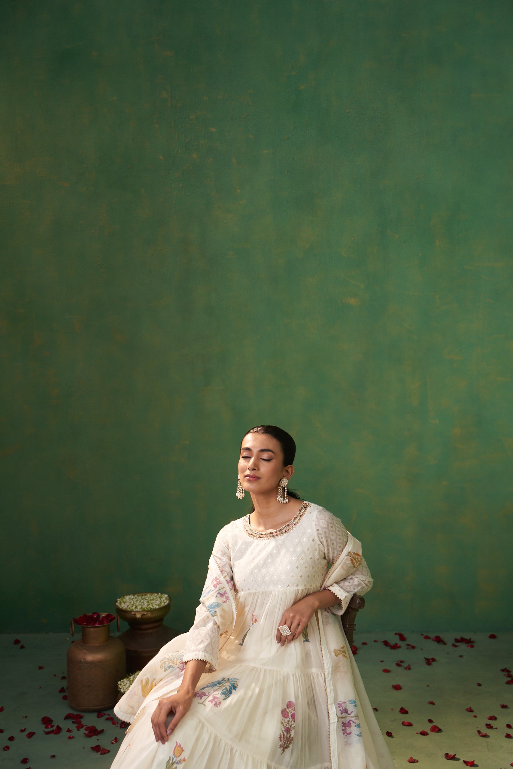 Jyoti Verma in Off White Jacquard Layered Farah Anarkali Set