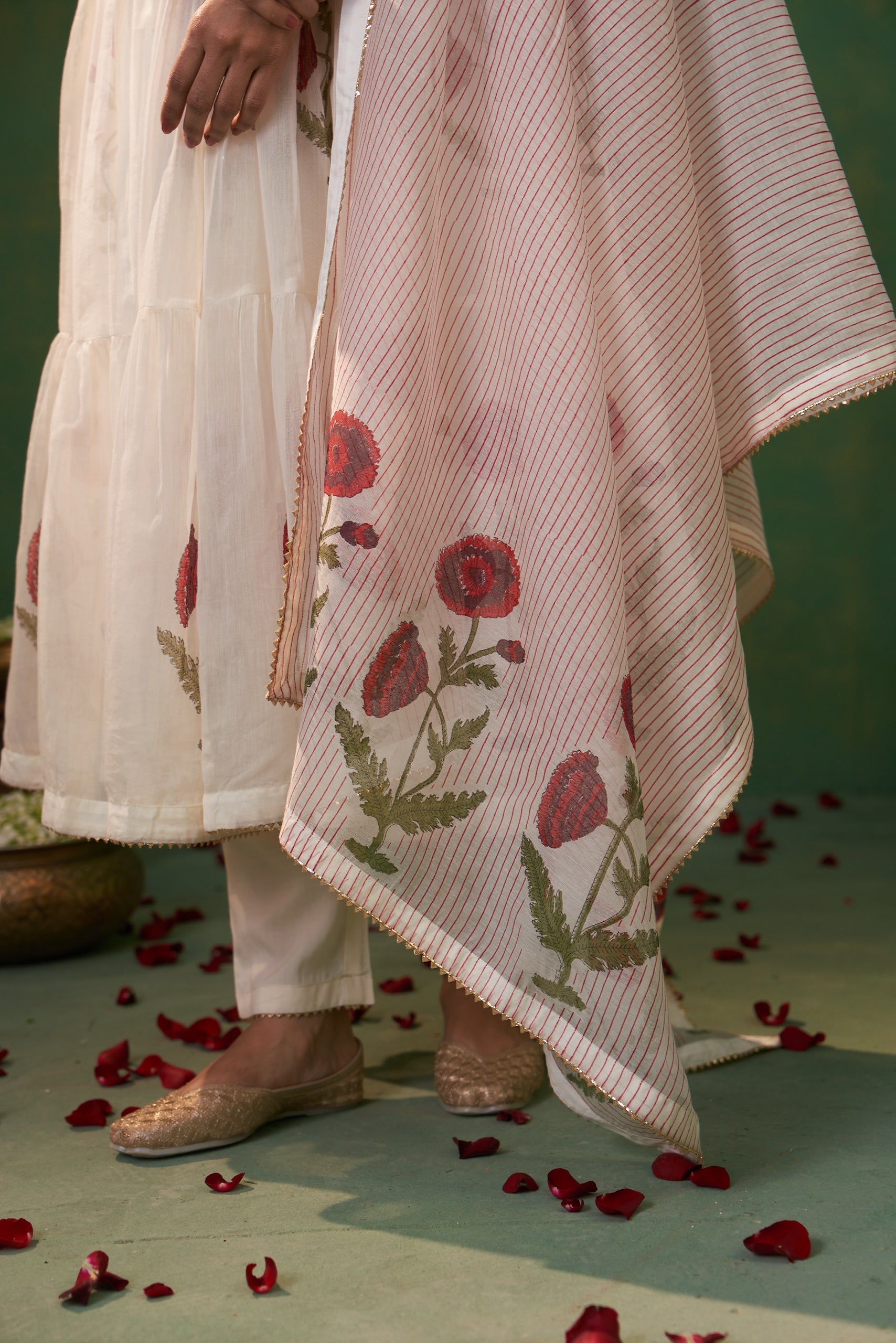 Off White Gota Work Neckline Farah Anarkali Set