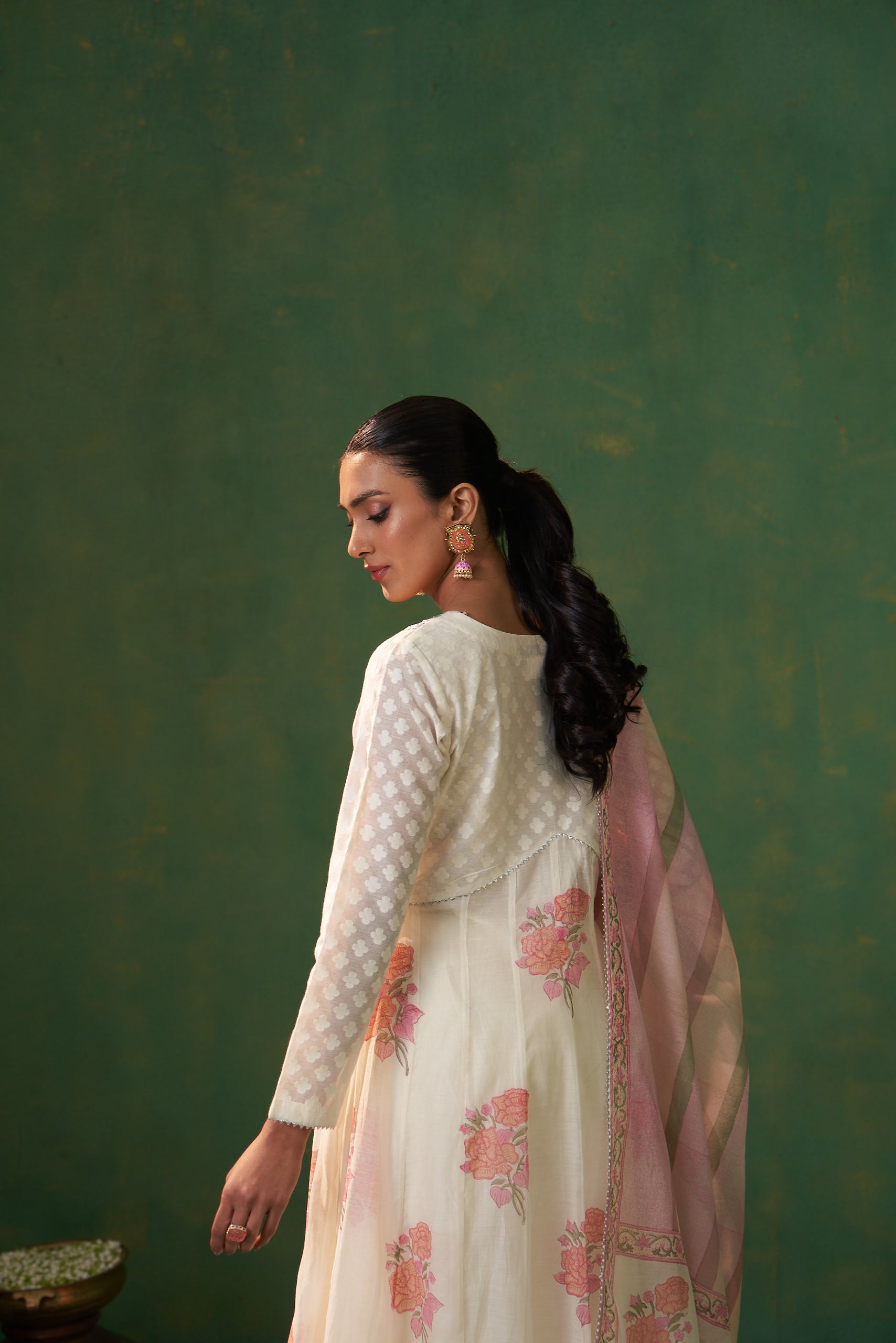 Off White Banarsi Weave Farah Anarkali Set