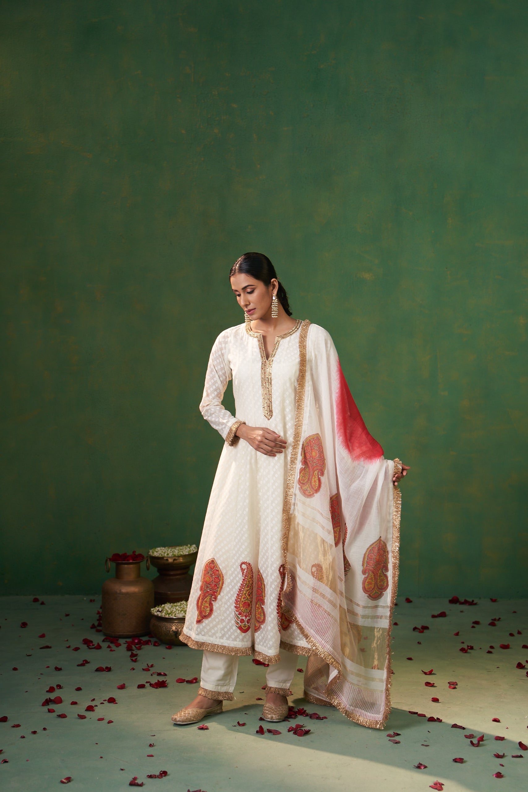 Off White Hand Emroidered Farah Anarkali Set