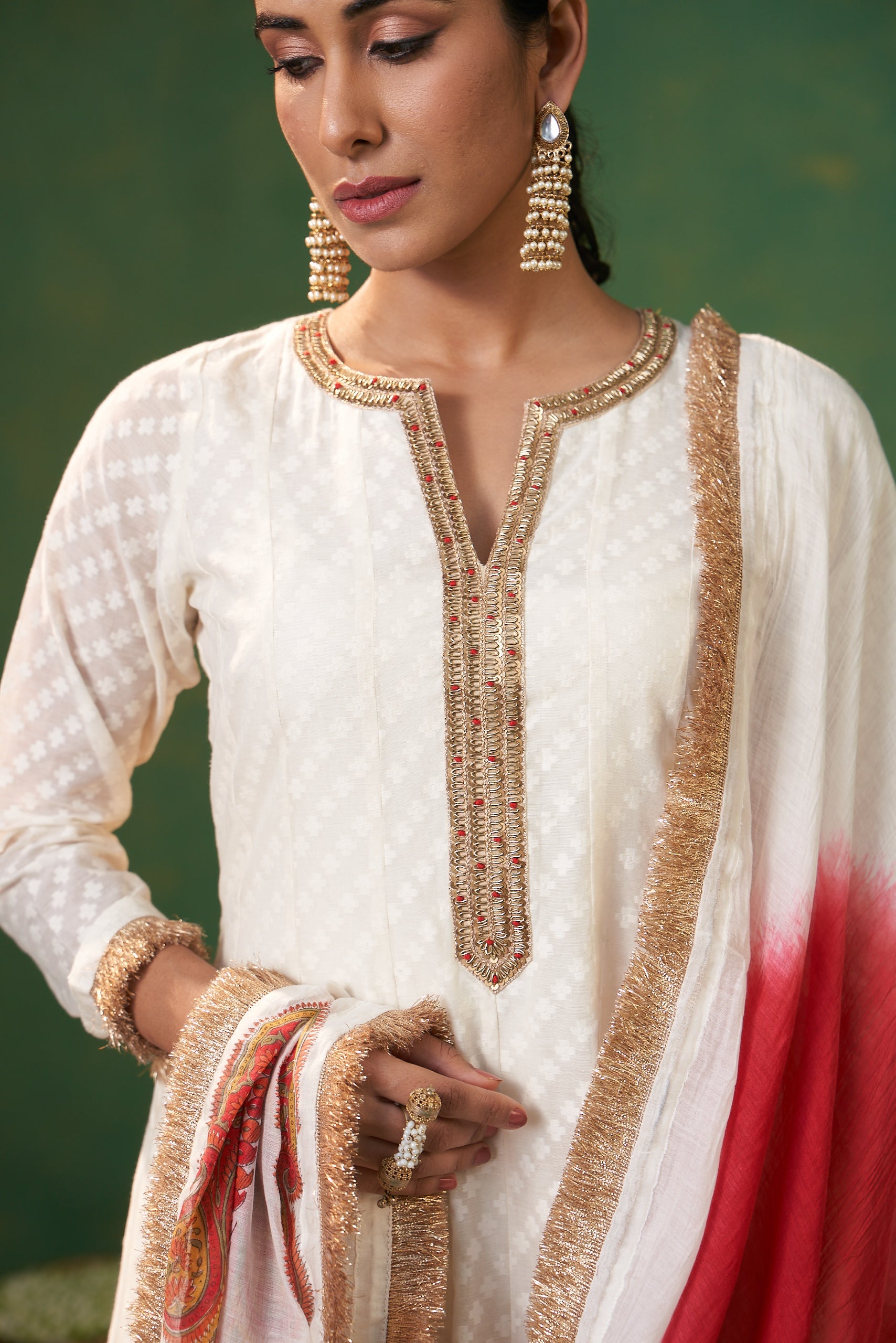 Off White Hand Emroidered Farah Anarkali Set