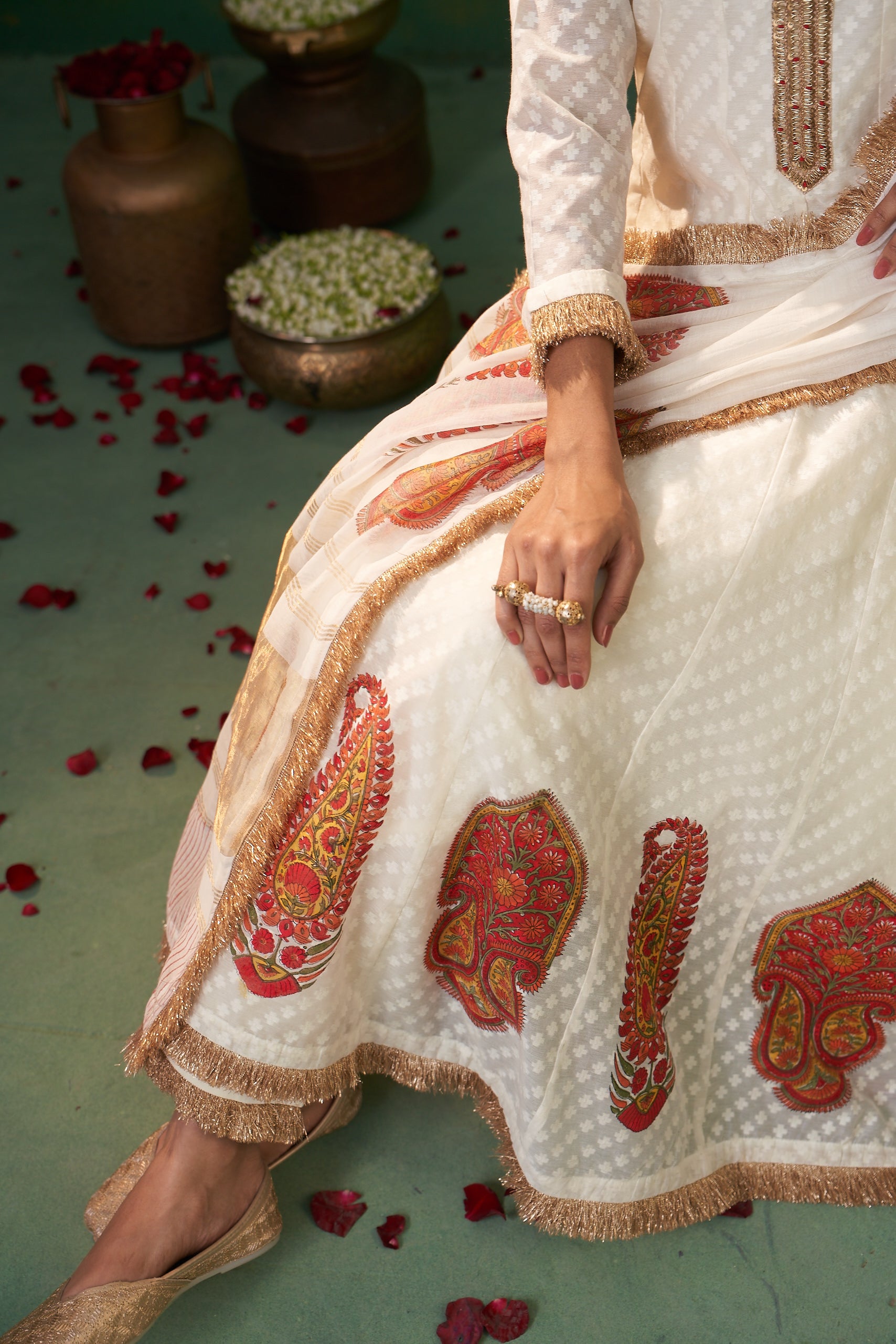 Off White Hand Emroidered Farah Anarkali Set