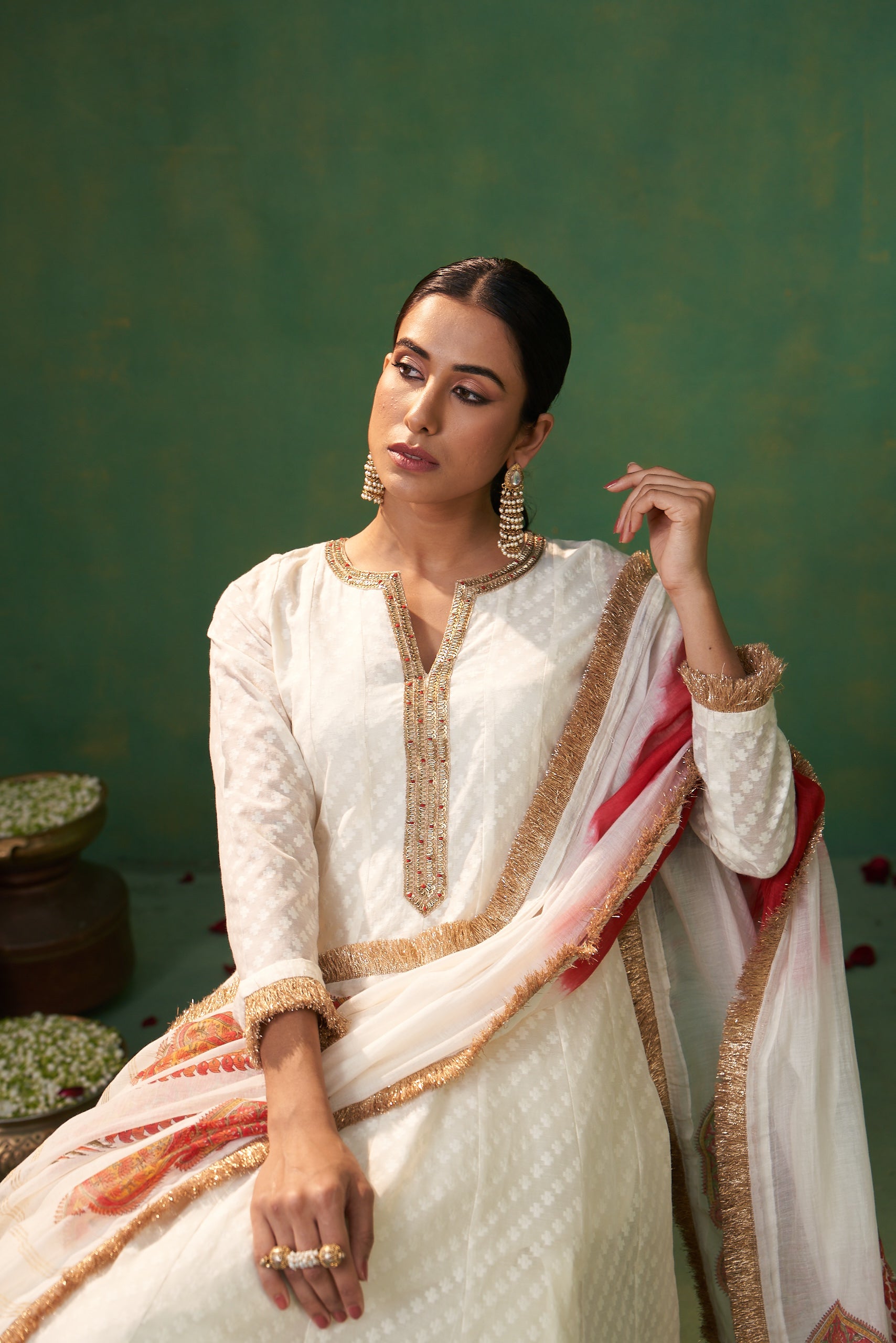 Off White Hand Emroidered Farah Anarkali Set