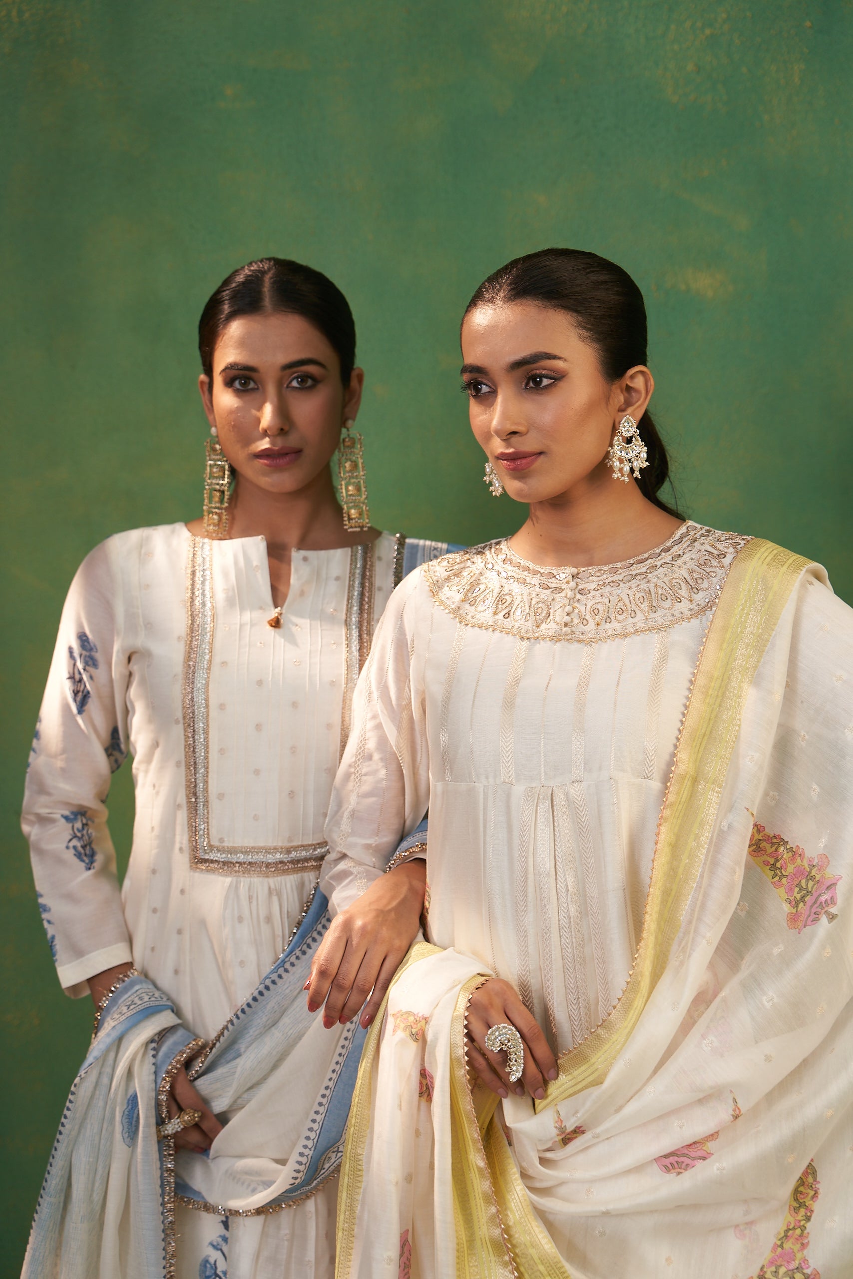 Off White Hand Embroidered Gota Neckline Farah Anarkali Set