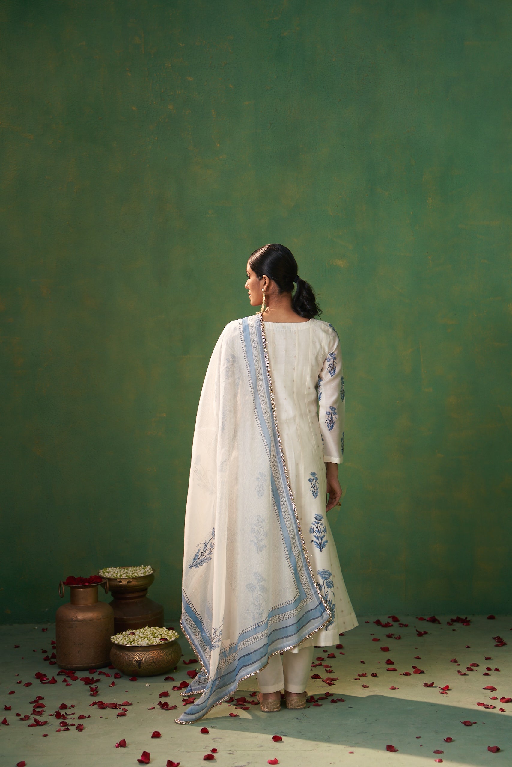 Off White Delicate Handblock Print Farah Anarkali Set
