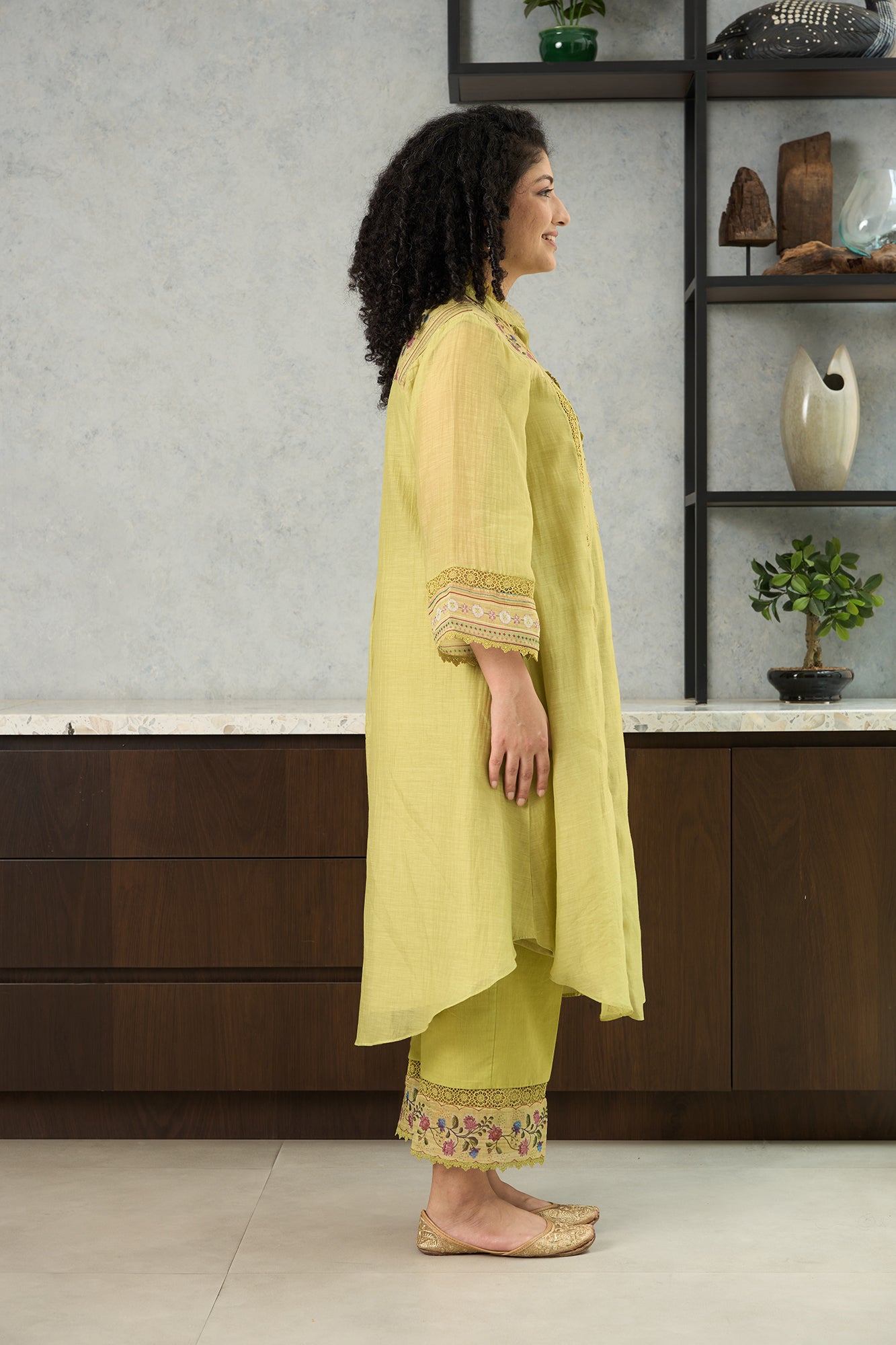 Lime Green Floral Shoulder Yoke Kiki Kurta Set