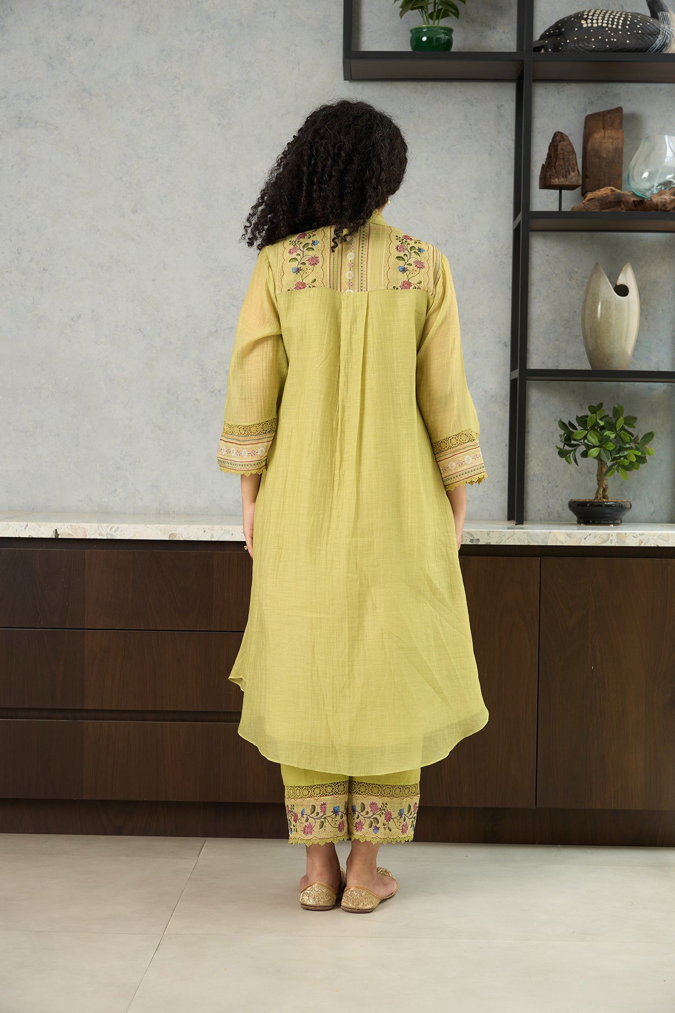 Lime Green Floral Shoulder Yoke Kiki Kurta Set