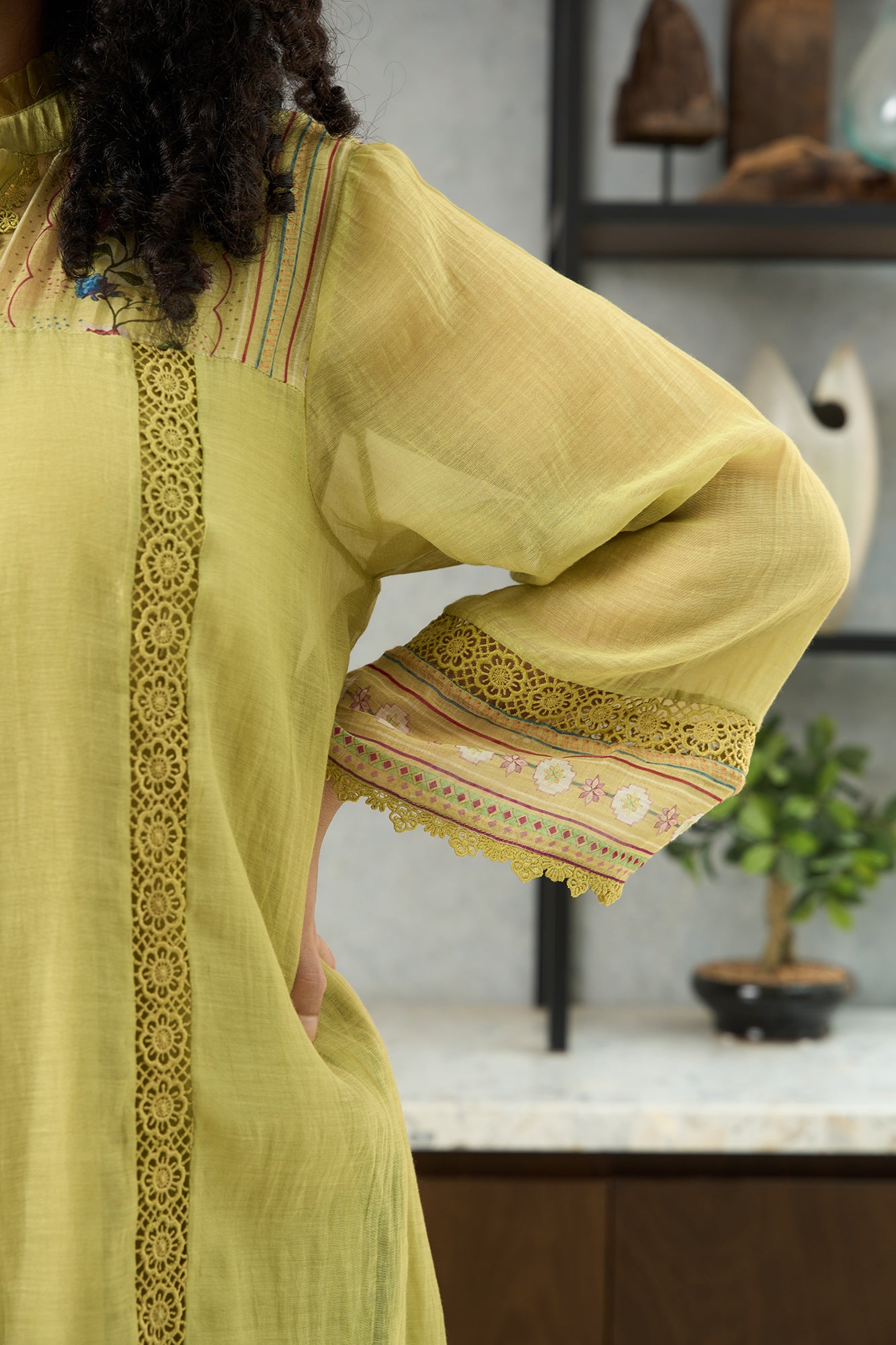 Lime Green Floral Shoulder Yoke Kiki Kurta Set