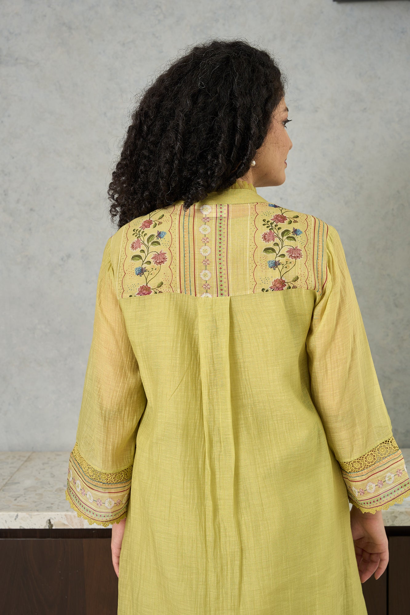 Lime Green Floral Shoulder Yoke Kiki Kurta Set