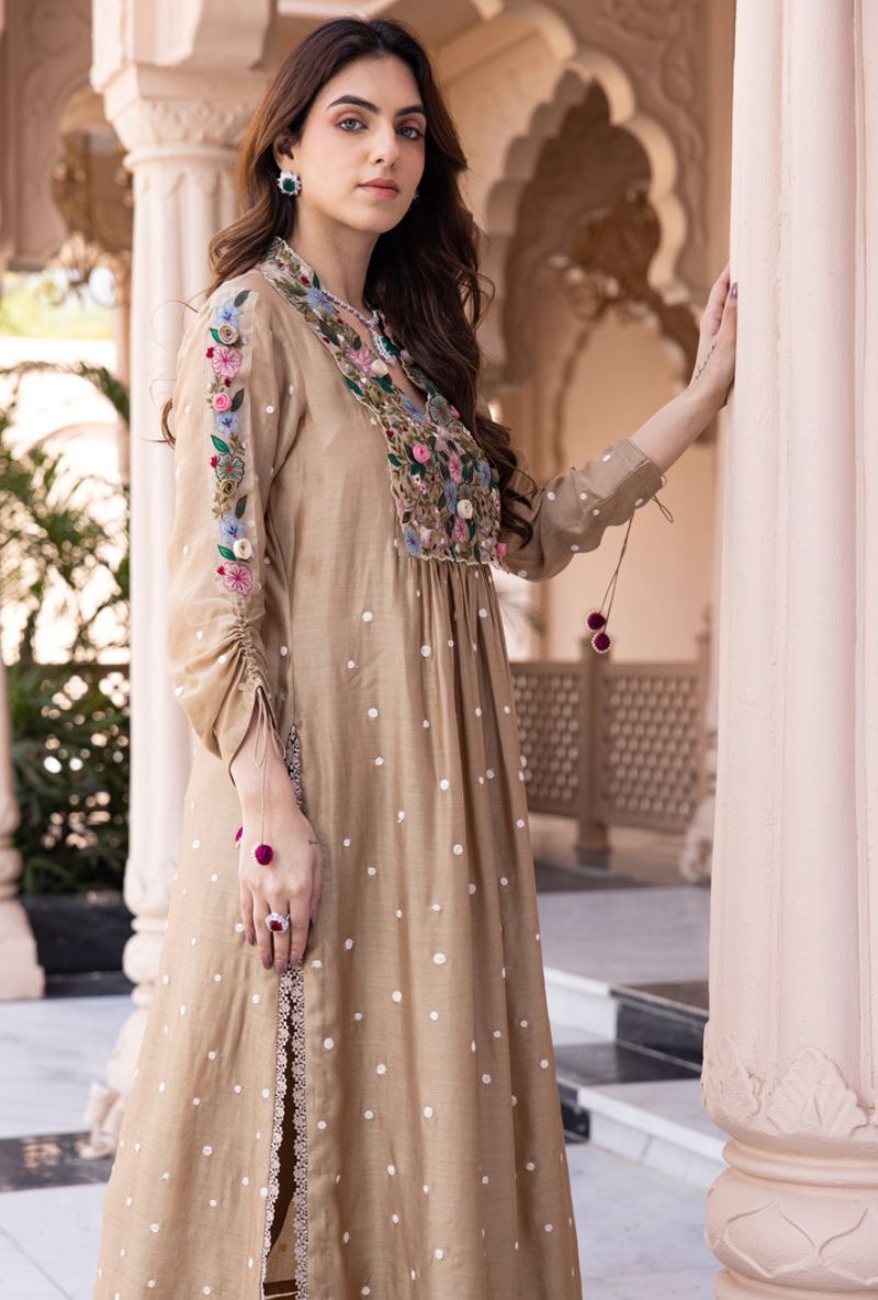 Beige Orchid Frockstyle Sahiba Kurta Set