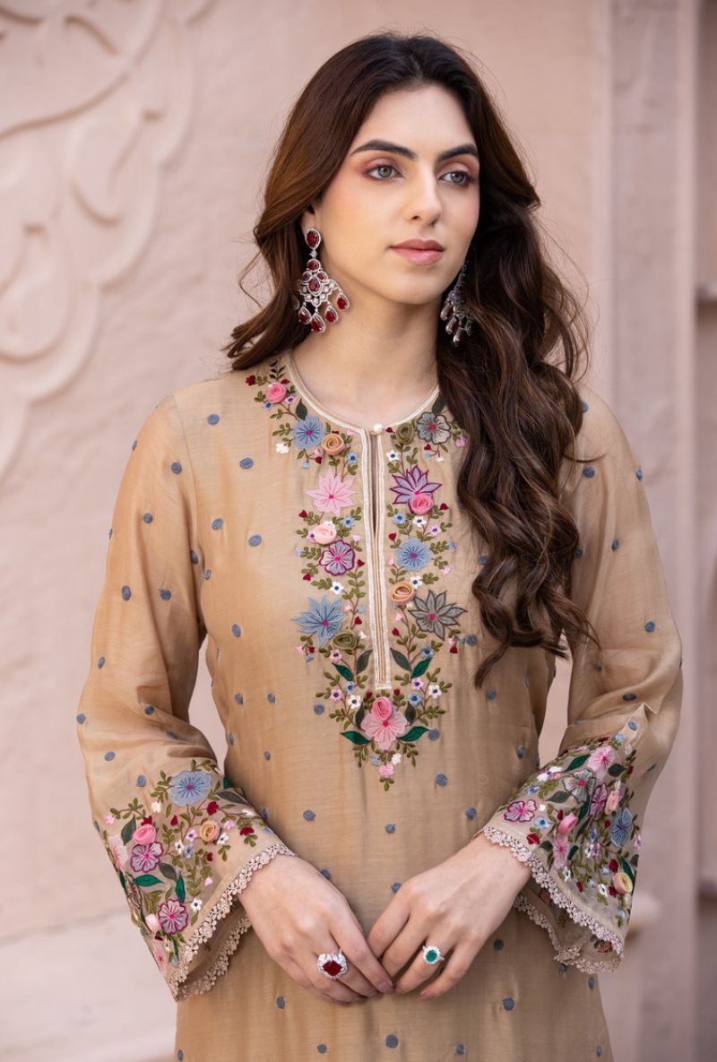 Beige Orchid Long Sahiba Kurta Set