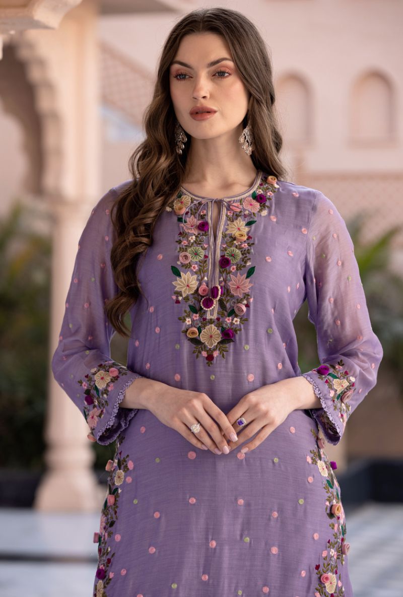 Lilac Orchid Heavy Long Sahiba Kurta Set