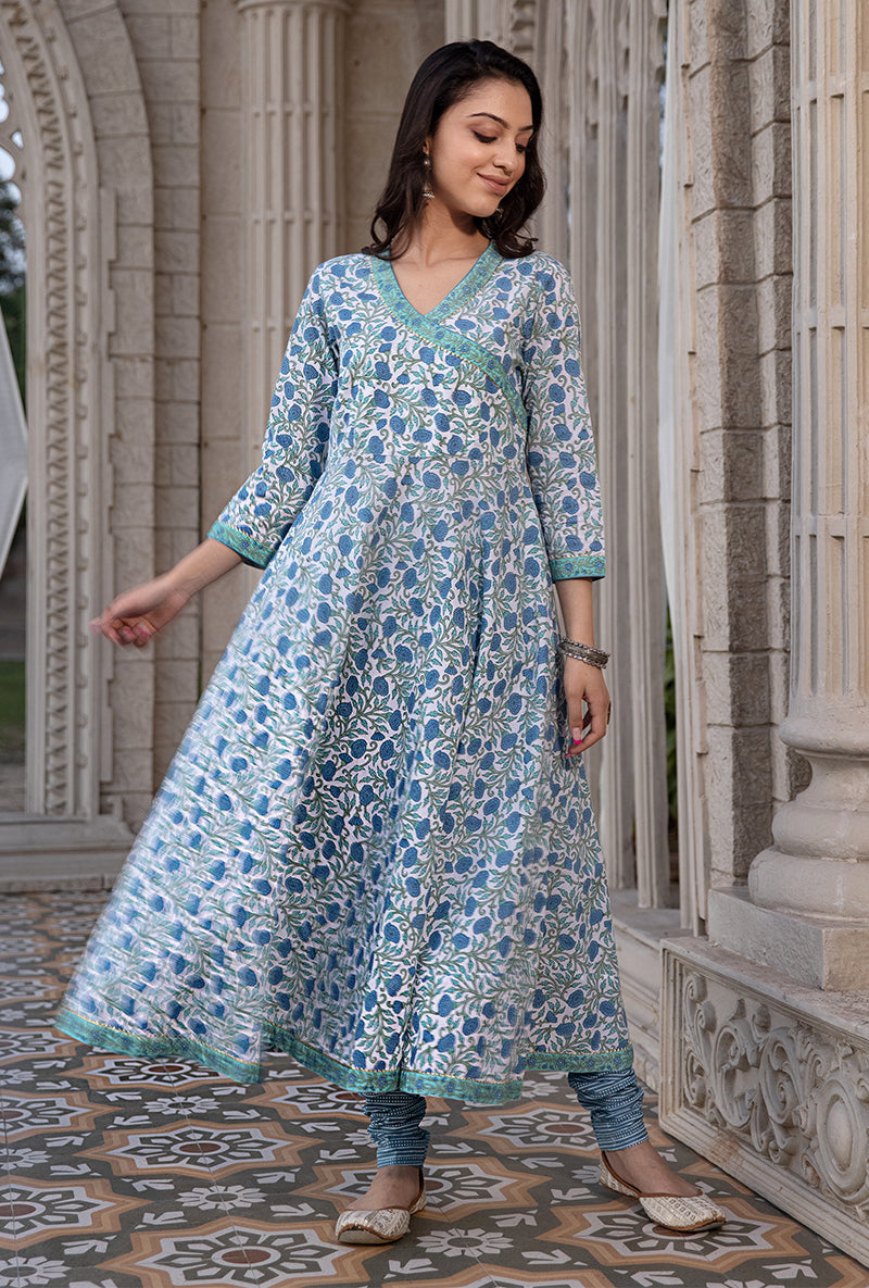 Blue Mayuri Angrakha Kurta Set