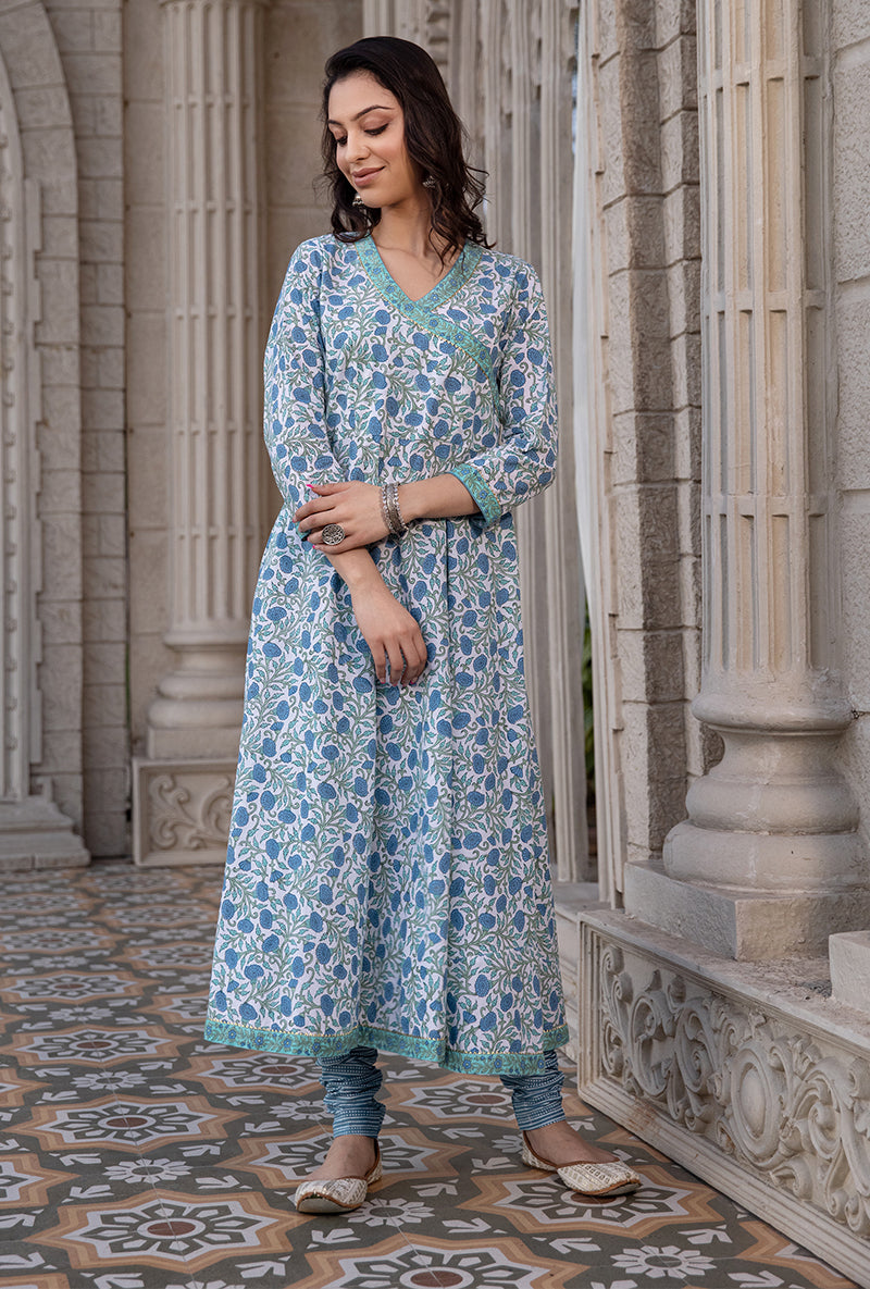 Blue Mayuri Angrakha Kurta Set