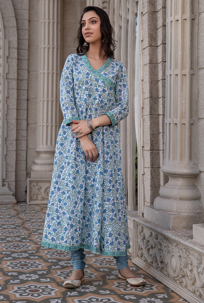 Blue Mayuri Angrakha Kurta Set