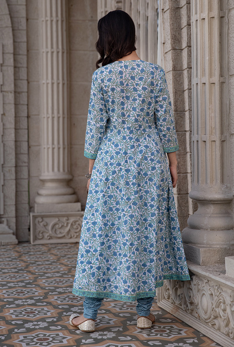 Blue Mayuri Angrakha Kurta Set