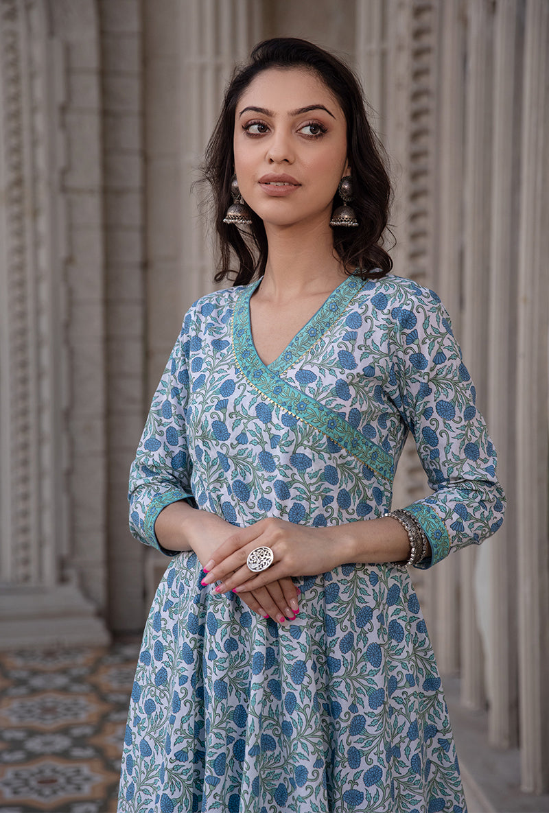 Blue Mayuri Angrakha Kurta Set