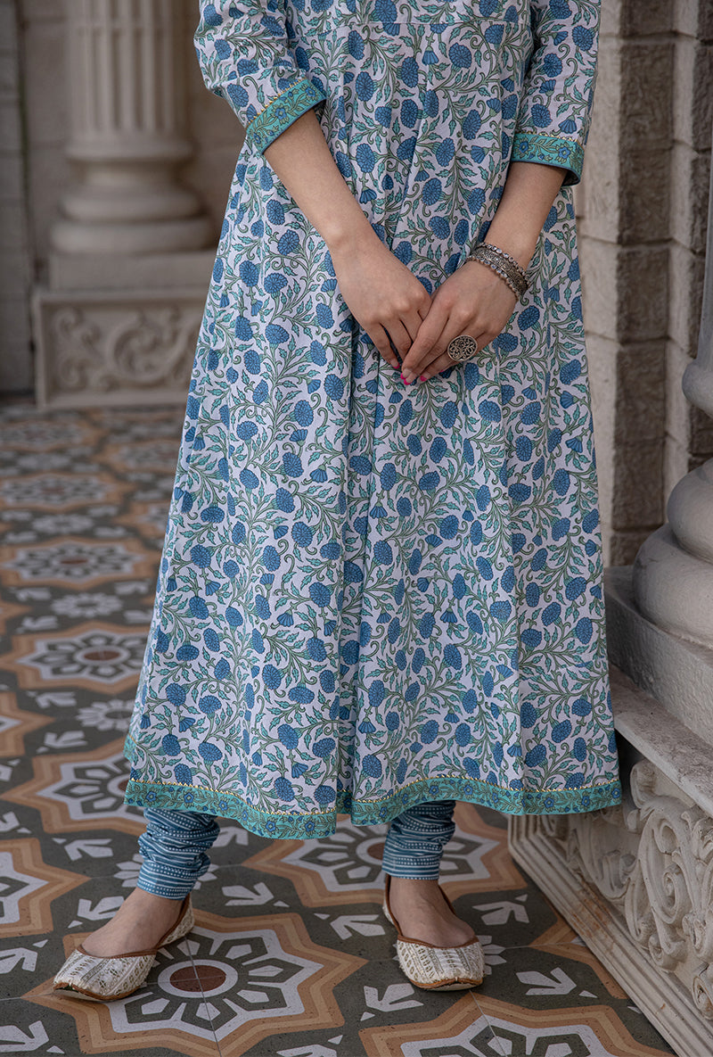 Blue Mayuri Angrakha Kurta Set