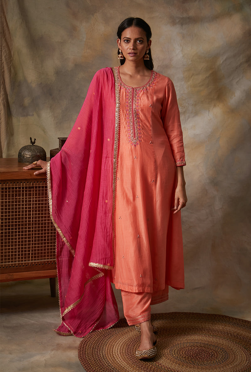 Coral A-line Mahi Kurta Set