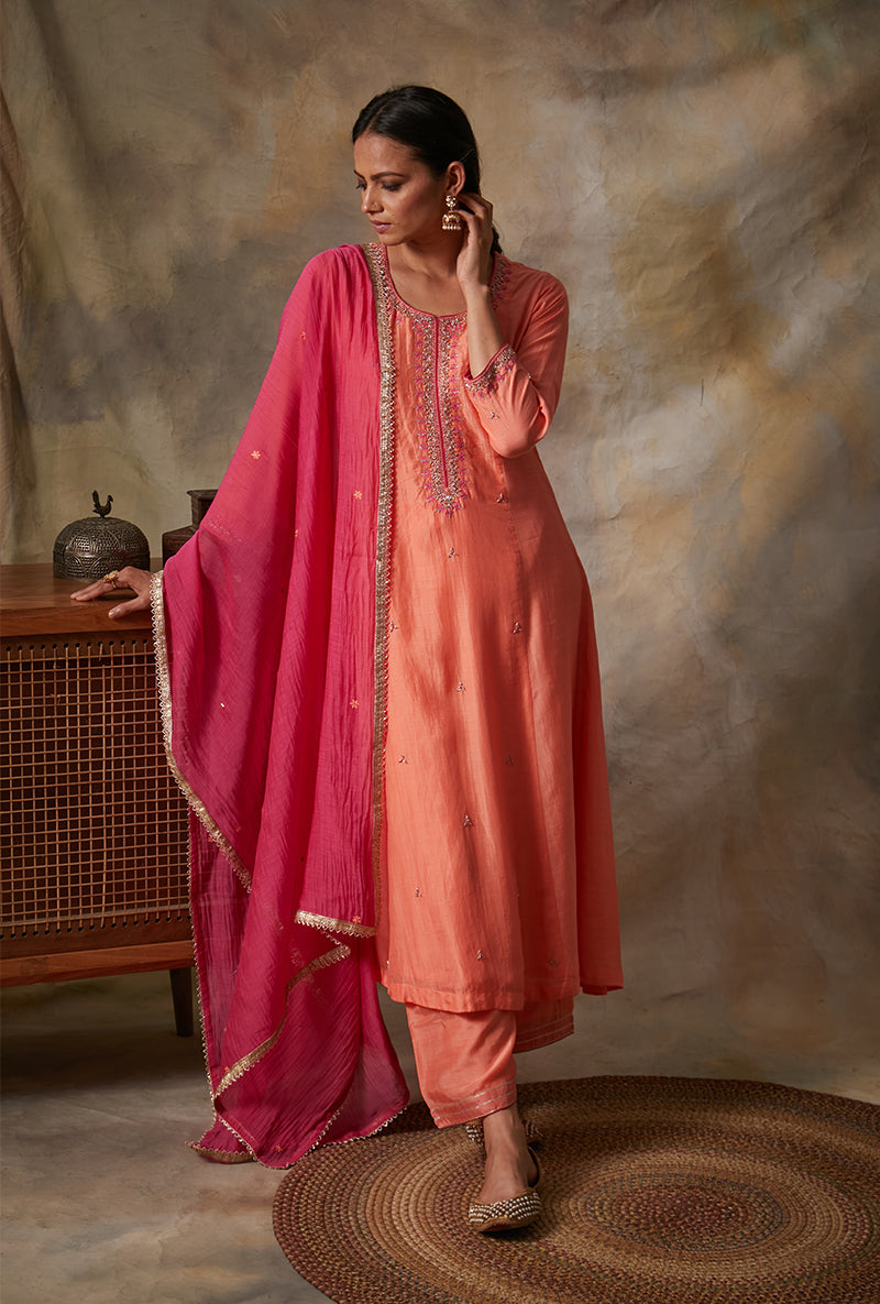 Coral A-line Mahi Kurta Set