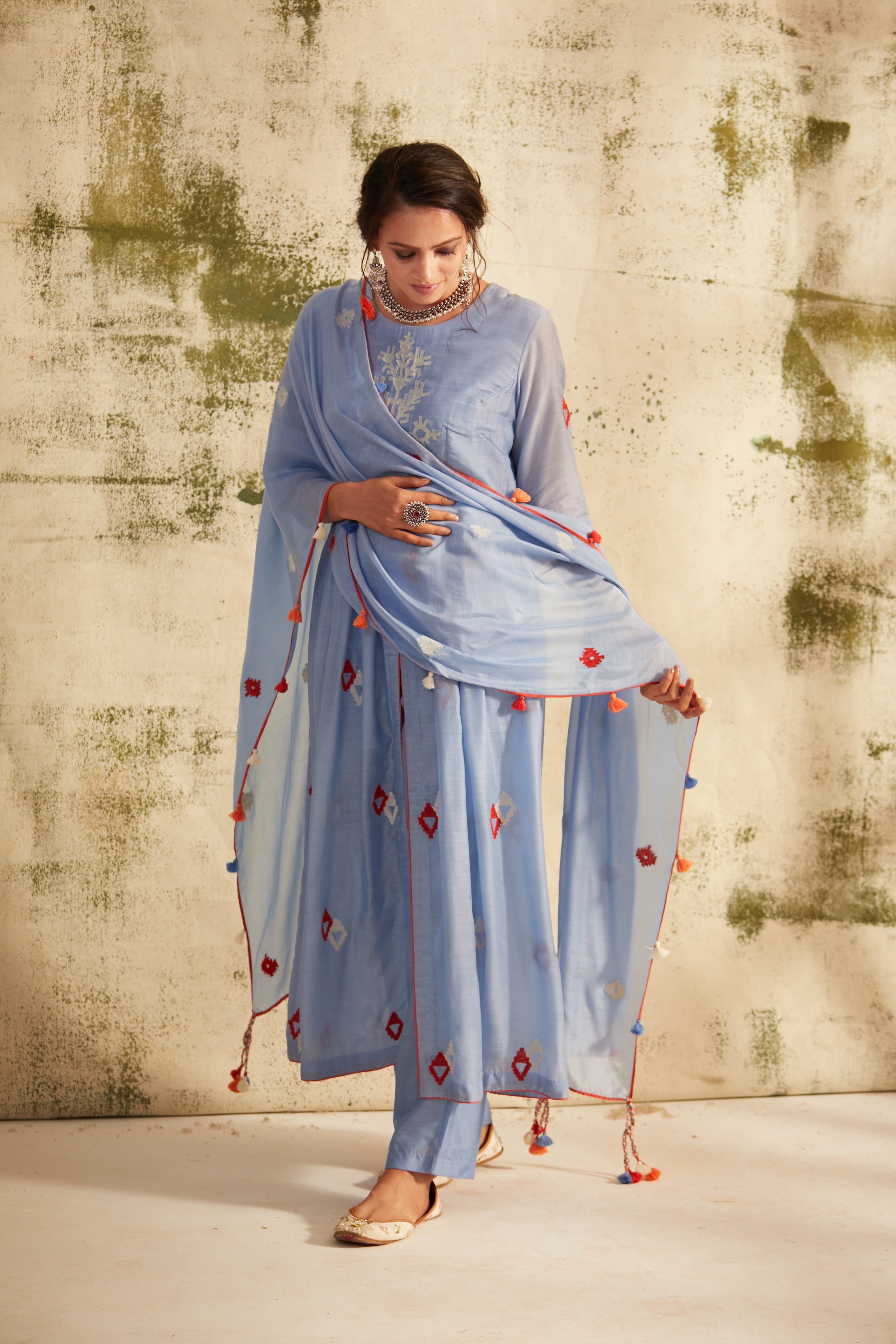 English Blue Front Slit Inaya Kurta Set