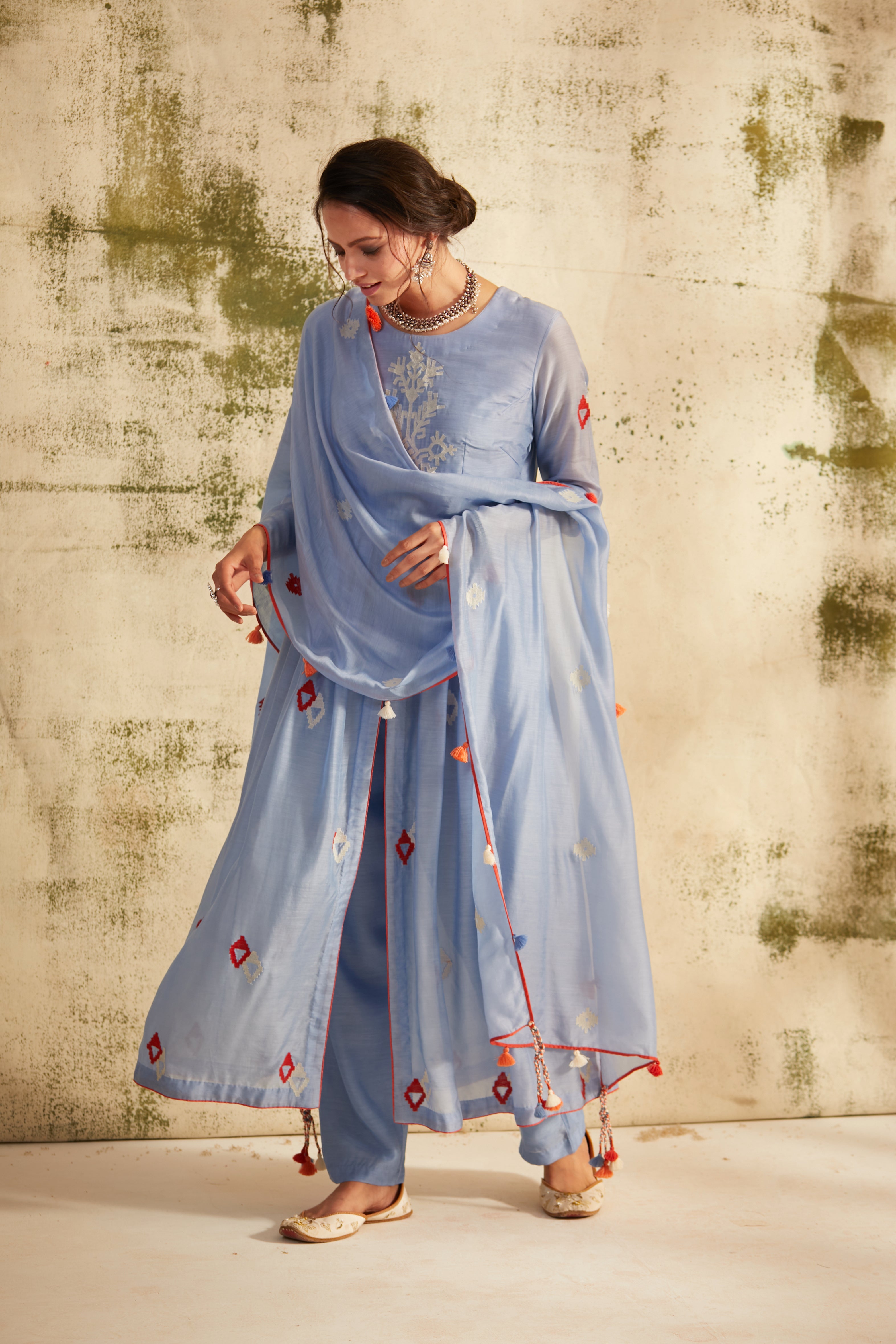 English Blue Front Slit Inaya Kurta Set