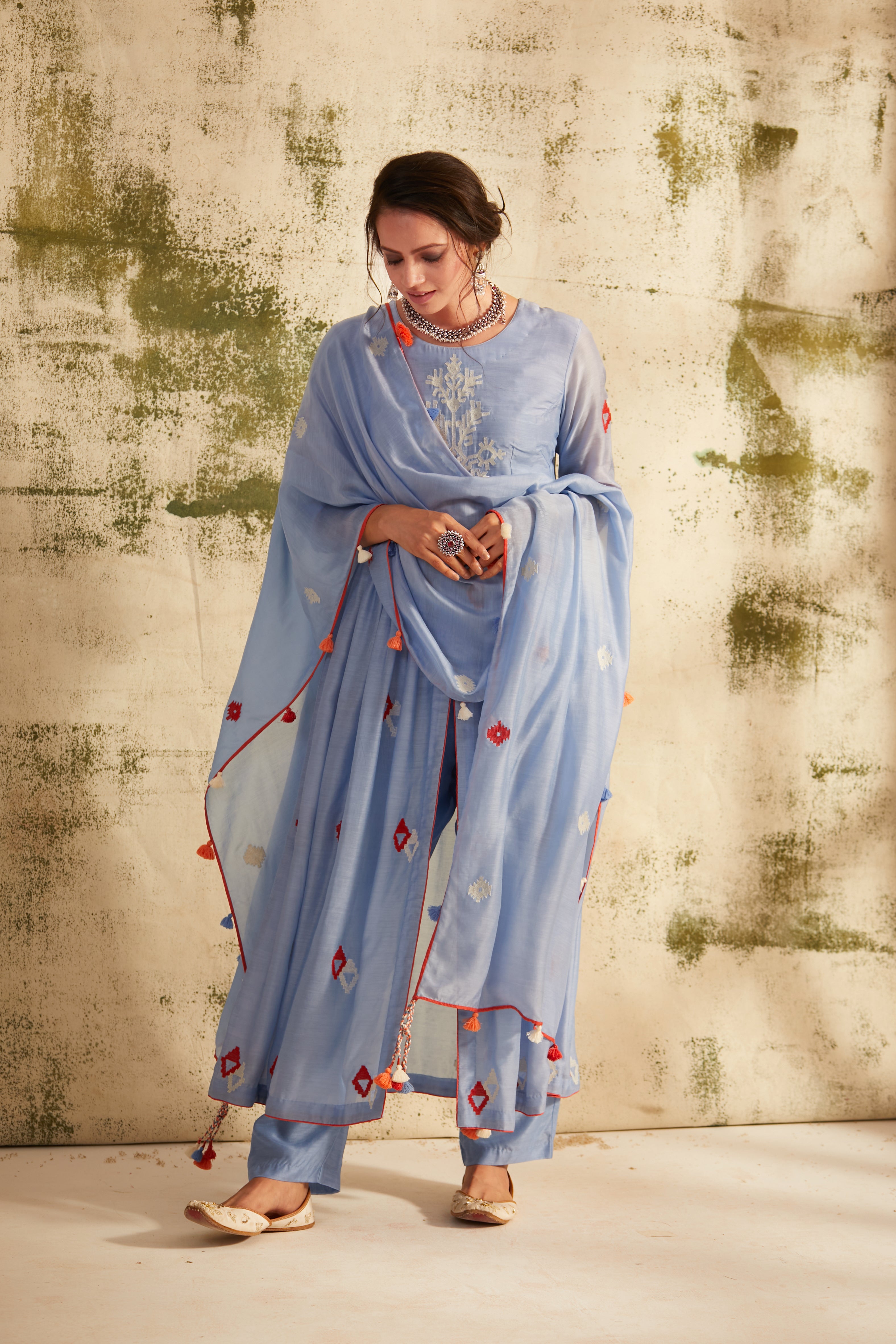 English Blue Front Slit Inaya Kurta Set