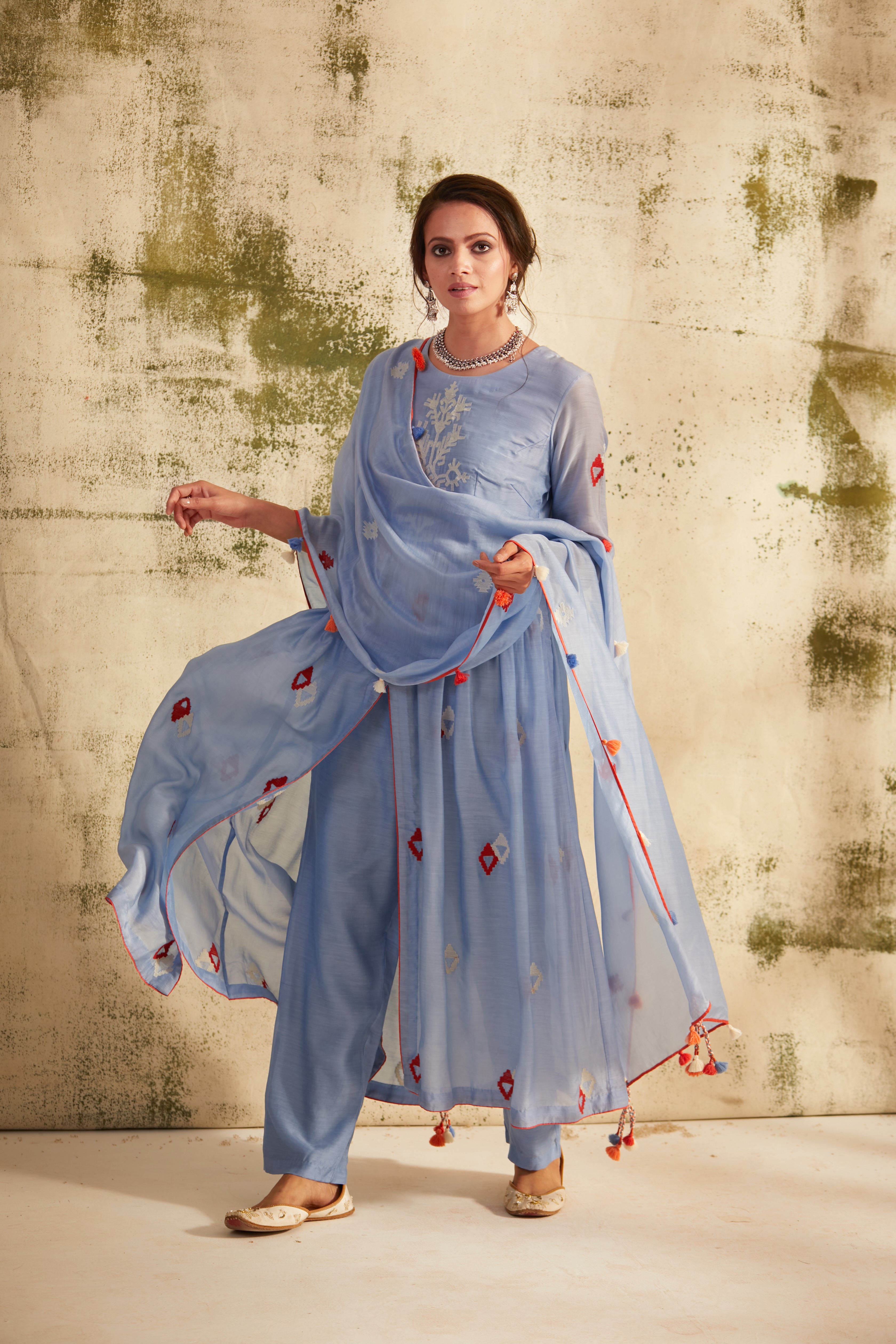 English Blue Front Slit Inaya Kurta Set