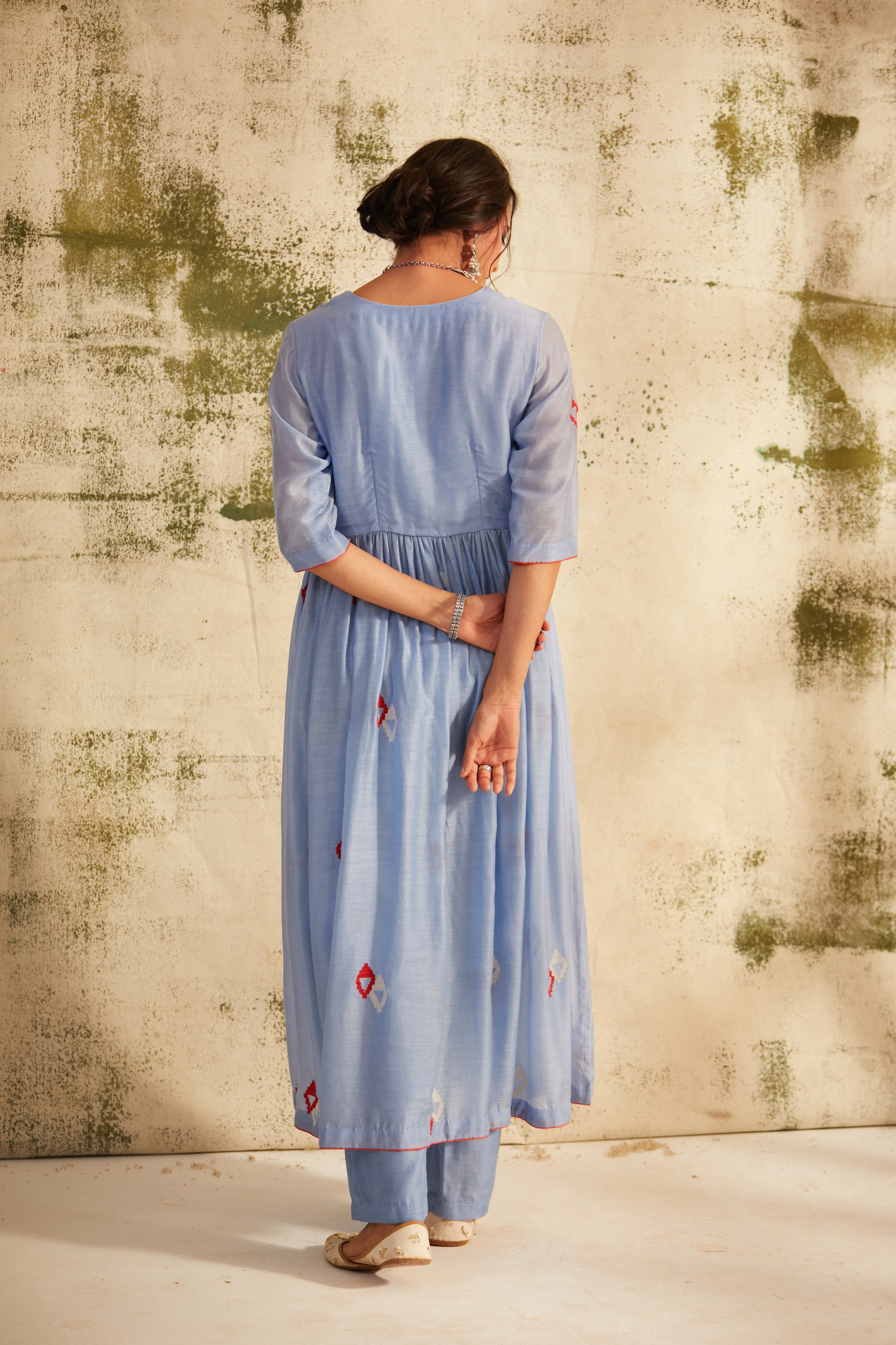 English Blue Front Slit Inaya Kurta Set