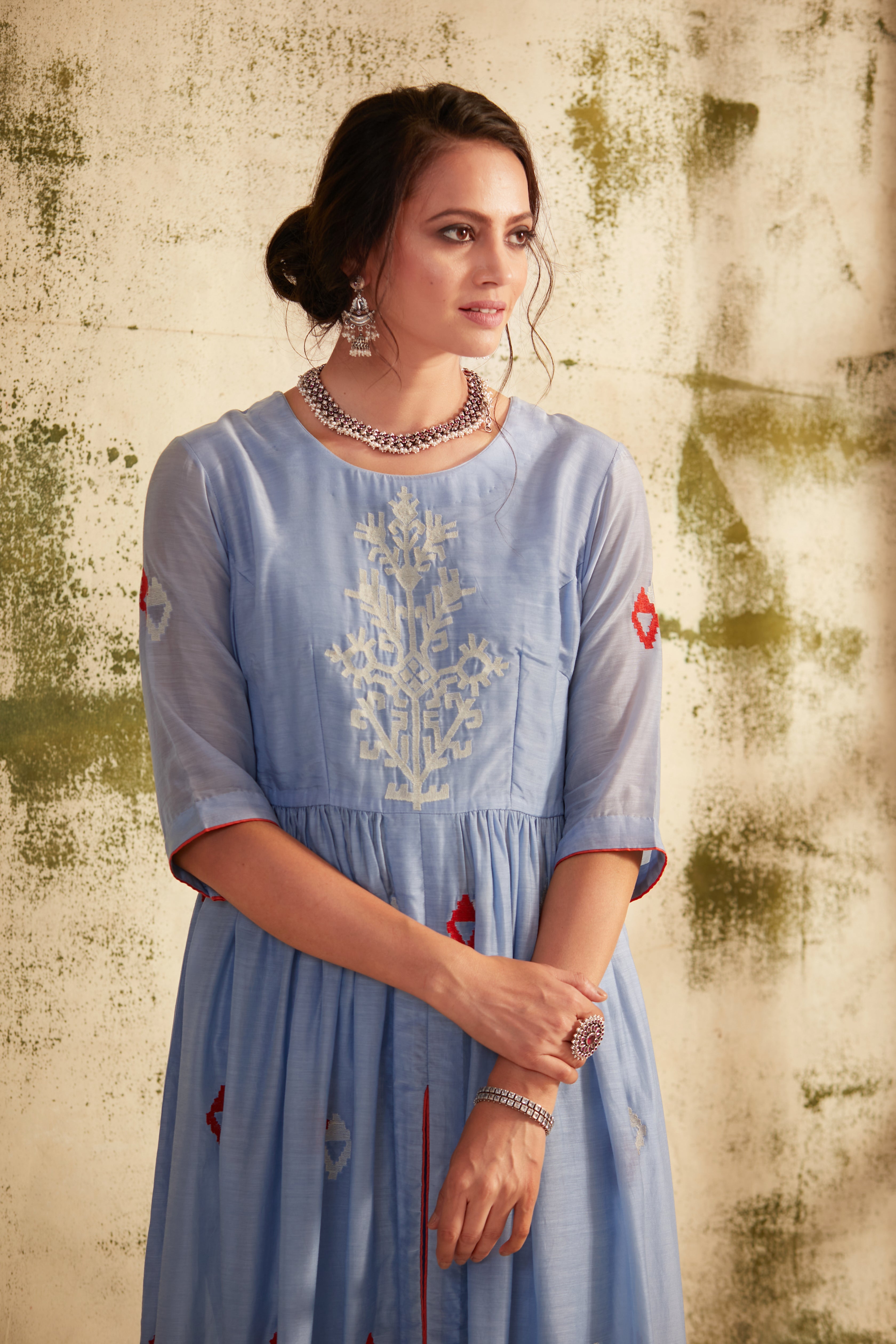 English Blue Front Slit Inaya Kurta Set