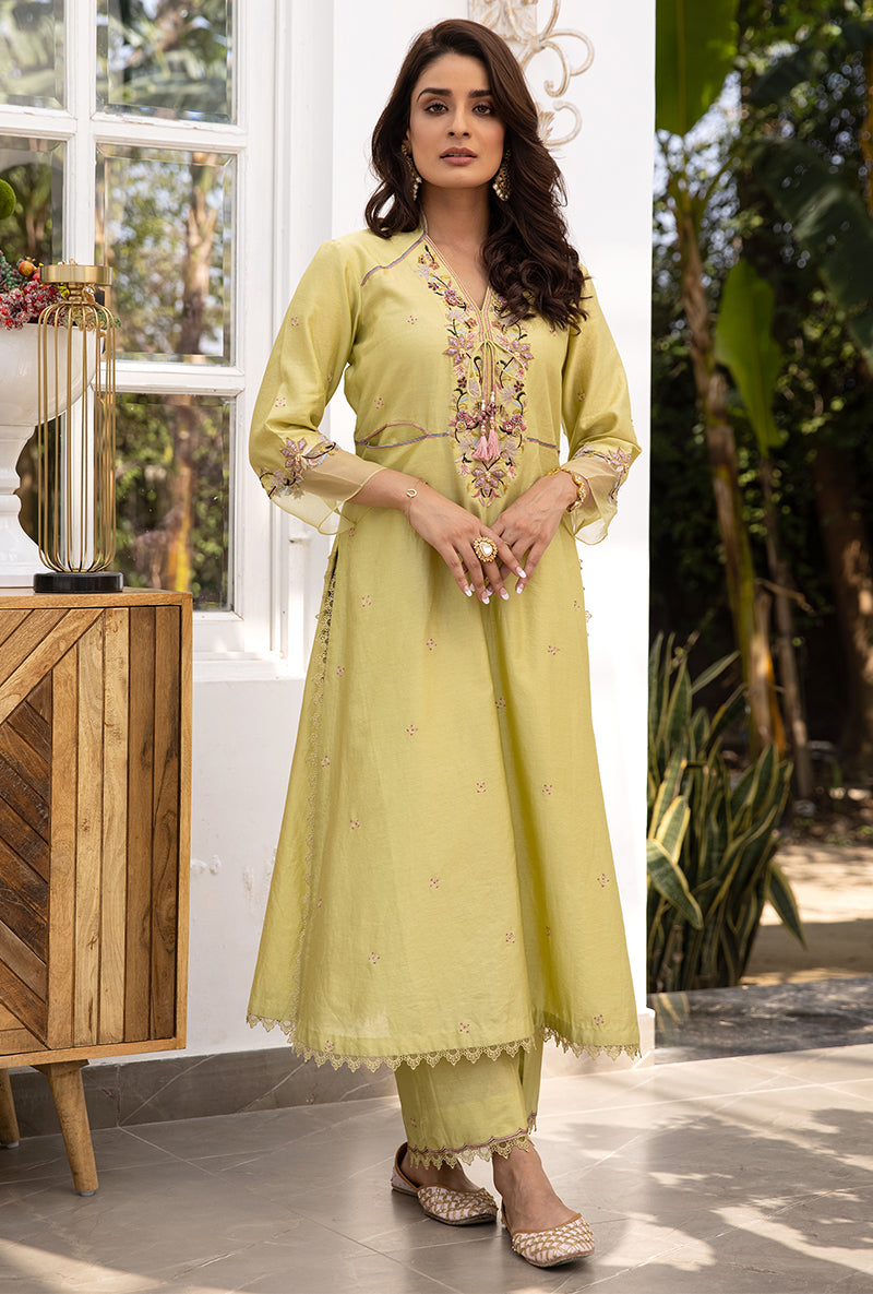 Green Floral Hoop Suhaani Kurta Set