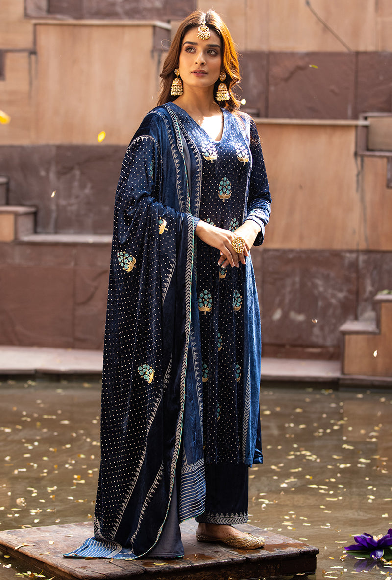 Navy Block A-line Anarkali Ruhaani Kurta Set