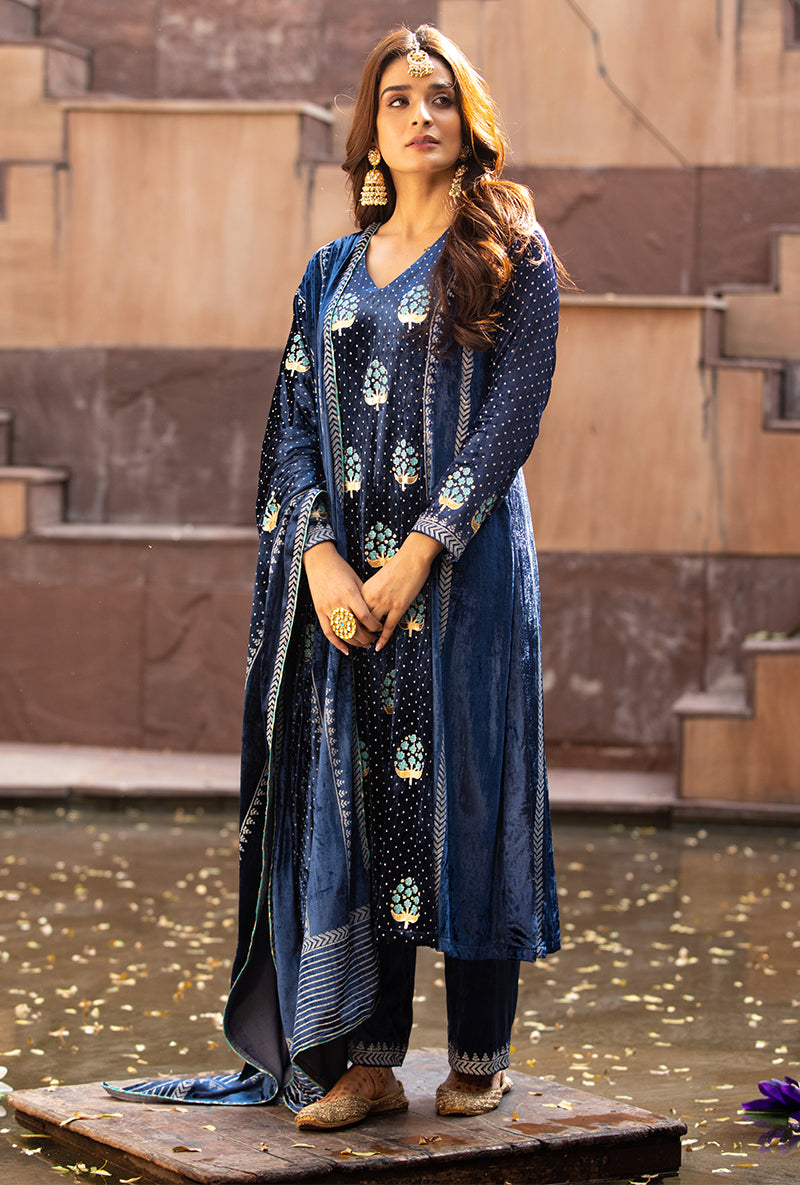 Navy Block A-line Anarkali Ruhaani Kurta Set