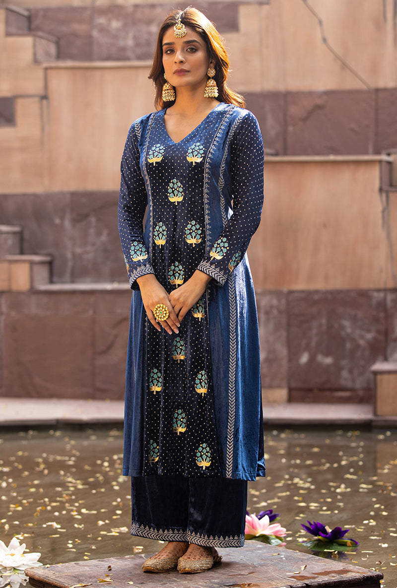 Navy Block A-line Anarkali Ruhaani Kurta Set