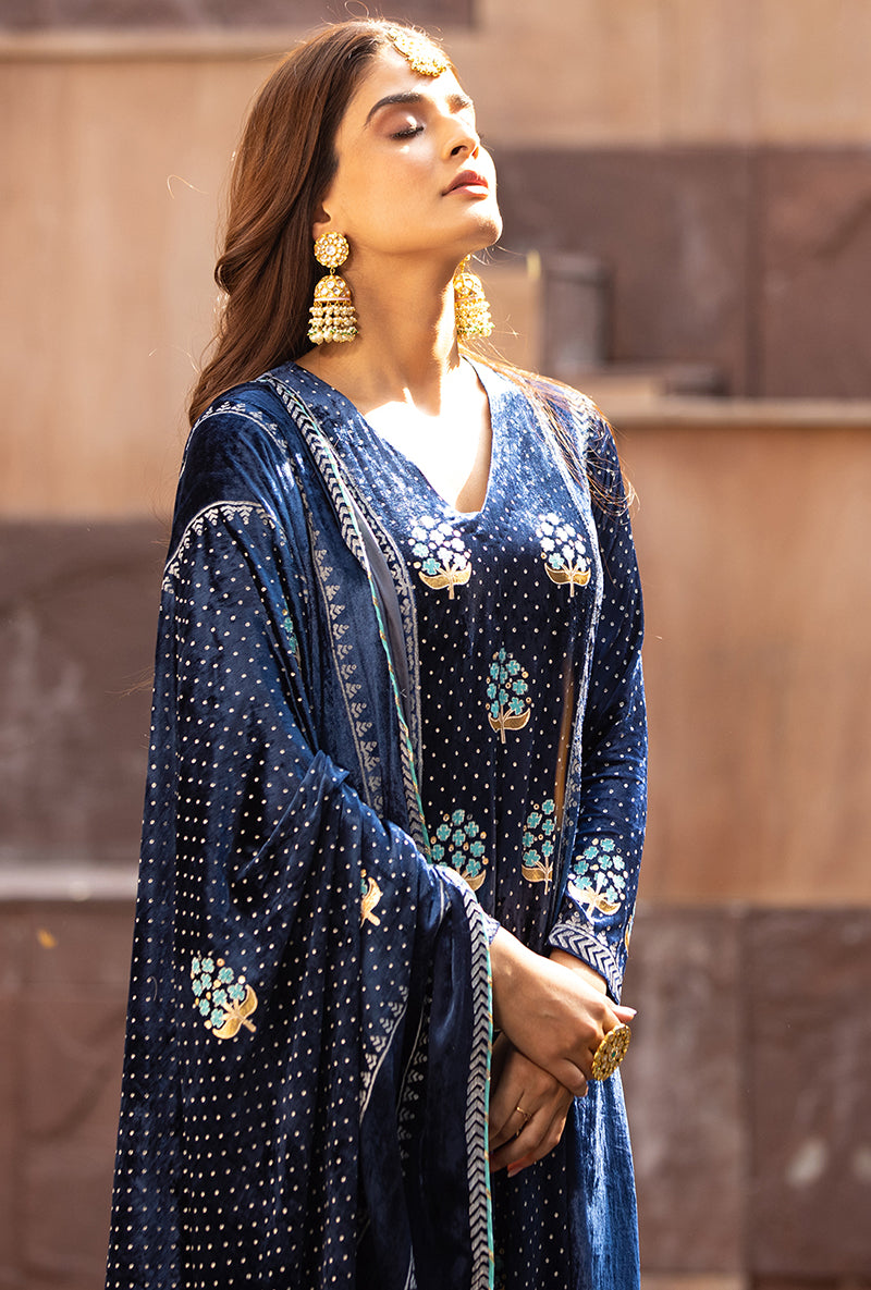 Navy Block A-line Anarkali Ruhaani Kurta Set