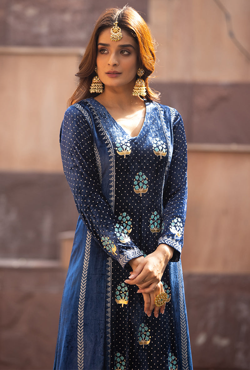 Navy Block A-line Anarkali Ruhaani Kurta Set