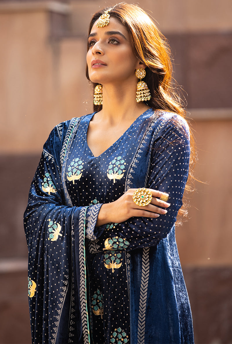 Navy Block A-line Anarkali Ruhaani Kurta Set