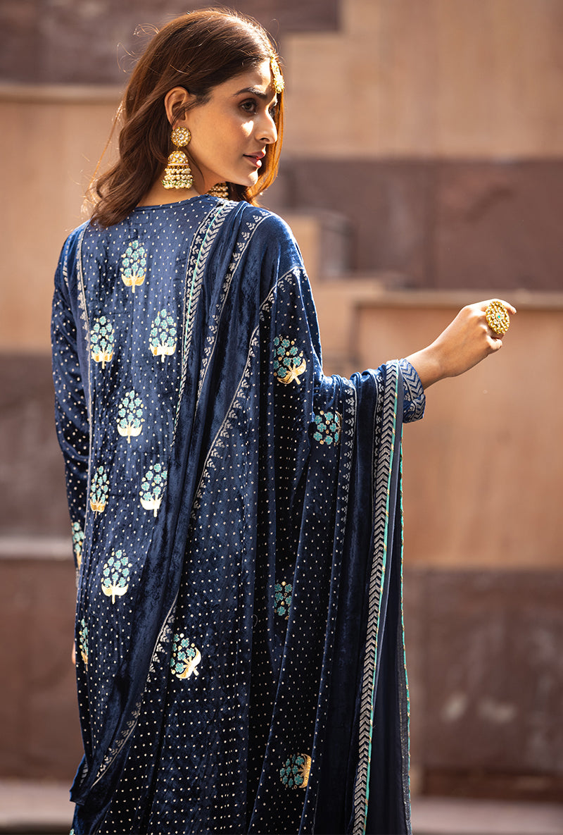 Navy Block A-line Anarkali Ruhaani Kurta Set