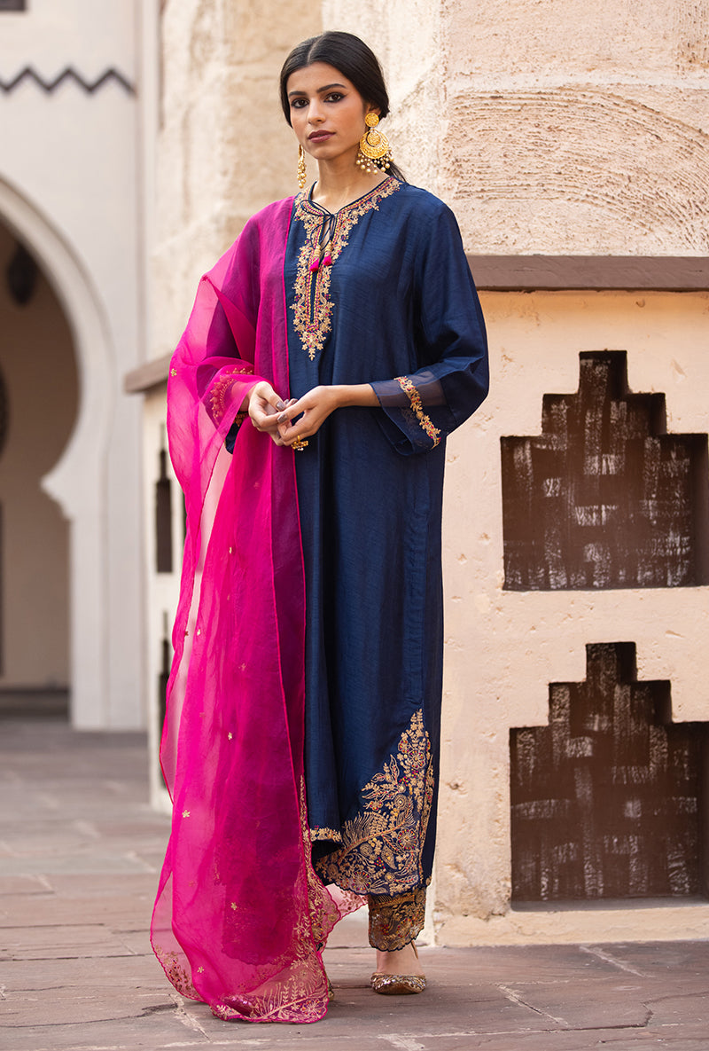 Navy Leaf Jaal Farshi Ulfat Kurta Set