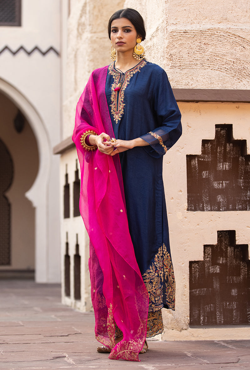 Navy Leaf Jaal Farshi Ulfat Kurta Set