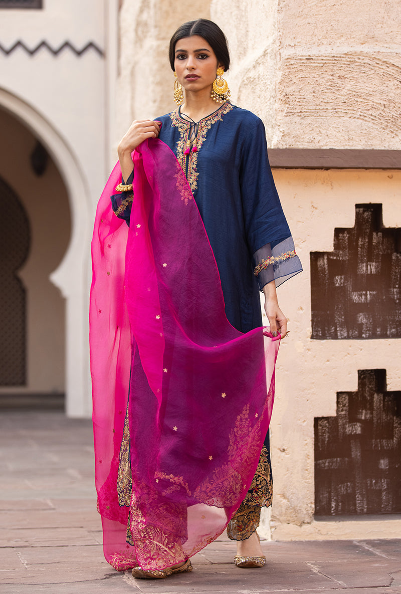 Navy Leaf Jaal Farshi Ulfat Kurta Set