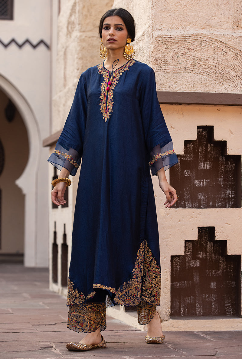 Navy Leaf Jaal Farshi Ulfat Kurta Set
