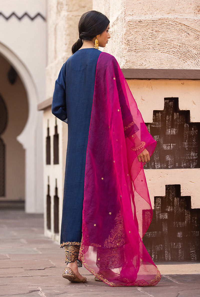 Navy Leaf Jaal Farshi Ulfat Kurta Set