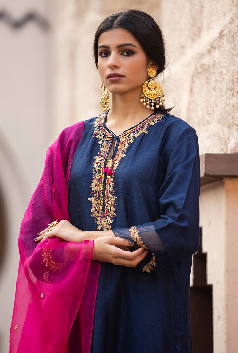 Navy Leaf Jaal Farshi Ulfat Kurta Set